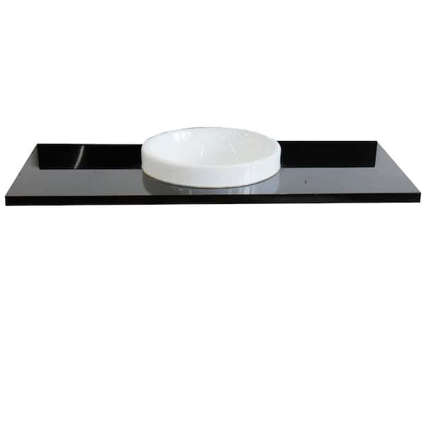 Bellaterra Home Ragusa III 49 in. W x 22 in. D Granite Single Basin Vanity Top in Black with White Round Basin