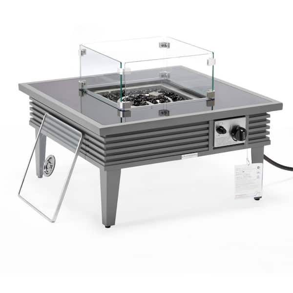 Leisuremod Walbrooke Modern Grey Patio Square Fire Pit Table with Aluminum Slats Frame