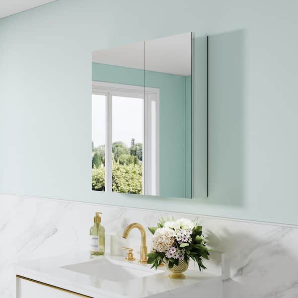 Combo 28 in. W x 30 in. H Rectangular Recess/Surface Mount Frameless Medicine Cabinet with Mirror, Soft Close Door