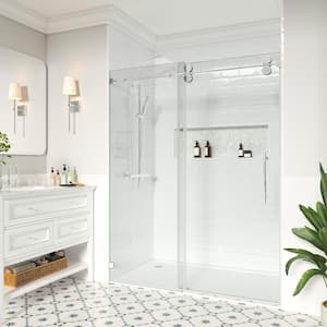 66 in. W x 76 in. H Single Sliding Frameless Shower Door in Chrome with Easy-Clean 3/8 in. Glass