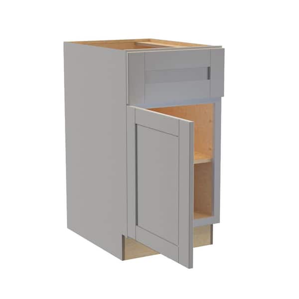 Home Decorators Collection Washington Veiled Gray Plywood Shaker Assembled Base Kitchen Cabinet Soft Close Left 18 in W x 24 in D x 34.5 in H