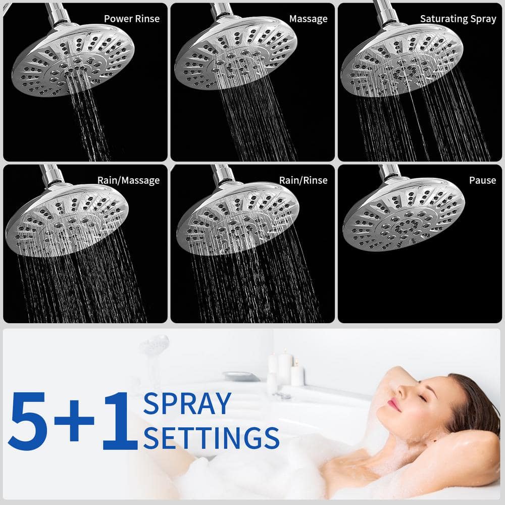 Chrome 5-Spray Wall Mount Shower Head with Handheld