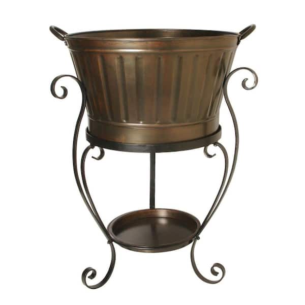 Unbranded Antique Copper Round Beverage Tub on Stand-DISCONTINUED