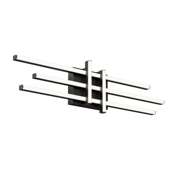 Grid 27 in. 1-Light Matte Black Modern Integrated LED 3 CCT Vanity Light Bar for Bathroom