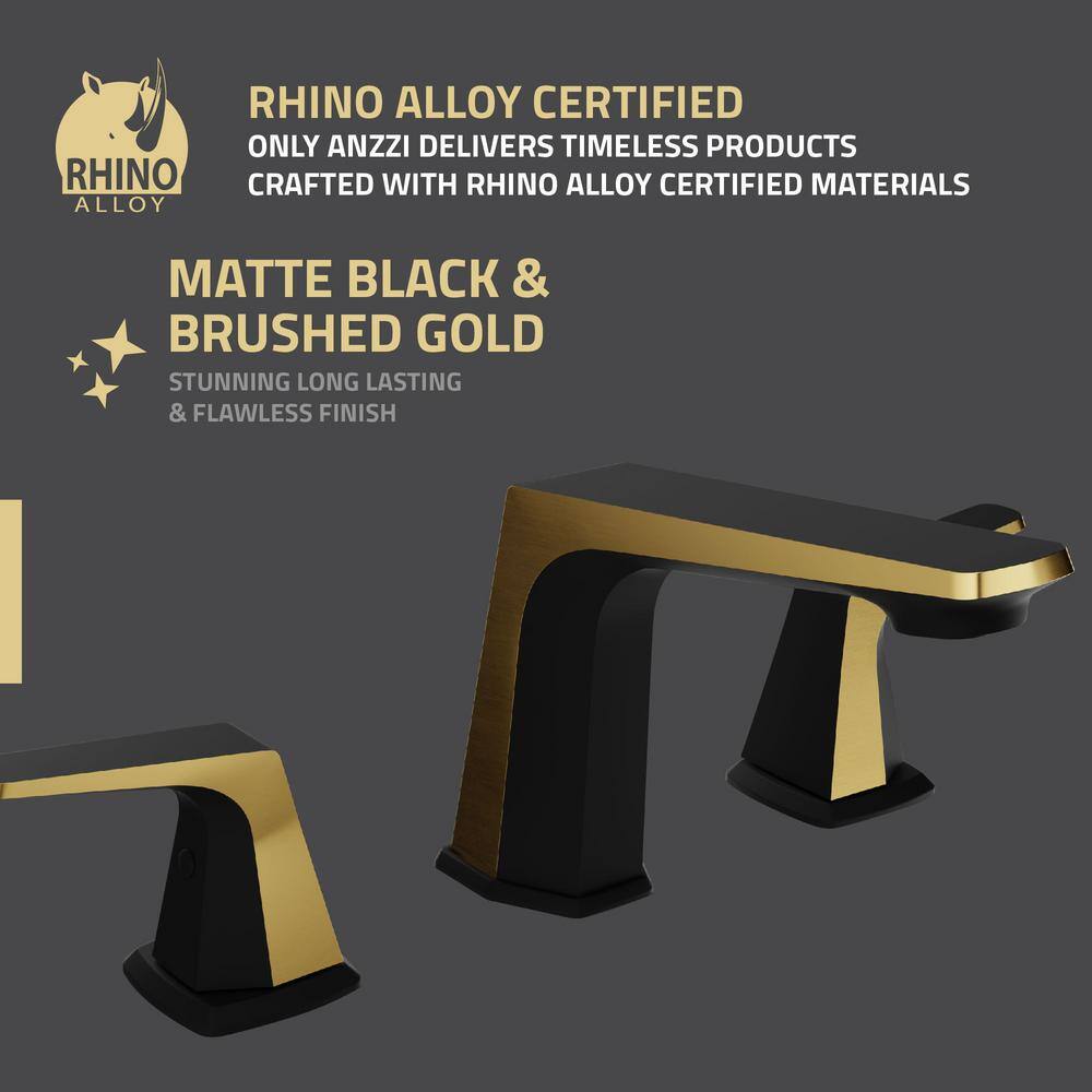 Matte Black and Brushed Gold Widespread Bathroom Faucet with Drain Assembly
