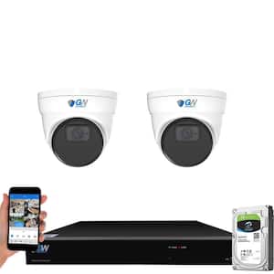 8-Channel 12MP NVR 2TB HDD Surveillance System with 2 Wired IP Turret Cameras 3.6 mm Lens Human/Vehicle Detection