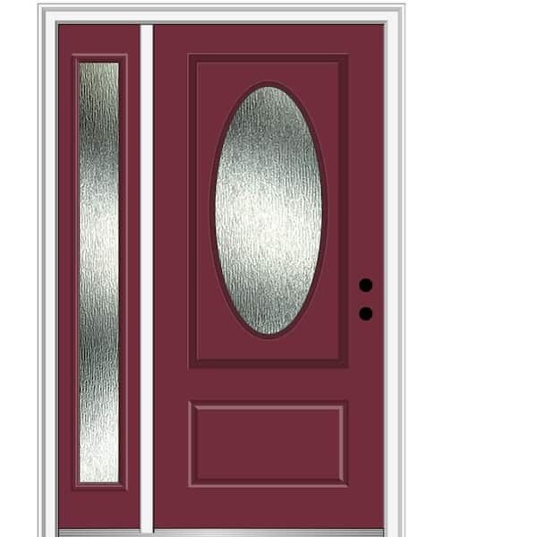 MMI Door Rain Glass 48 in. x 80 in. Left-Hand Inswing Burgundy Fiberglass Prehung Front Door on 4-9/16 in. Frame