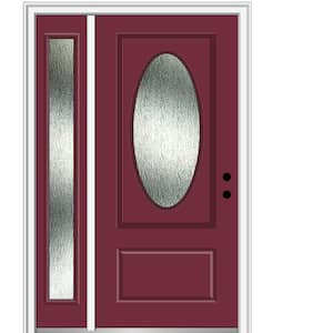 50 in. x 80 in. Left-Hand Inswing Rain Glass Burgundy Fiberglass Prehung Front Door on 6-9/16 in. Frame