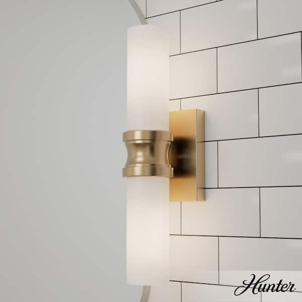 Hunter Lenlock 16-in. 2-Light Alturas Gold Vanity Light with Cased White Glass Shades