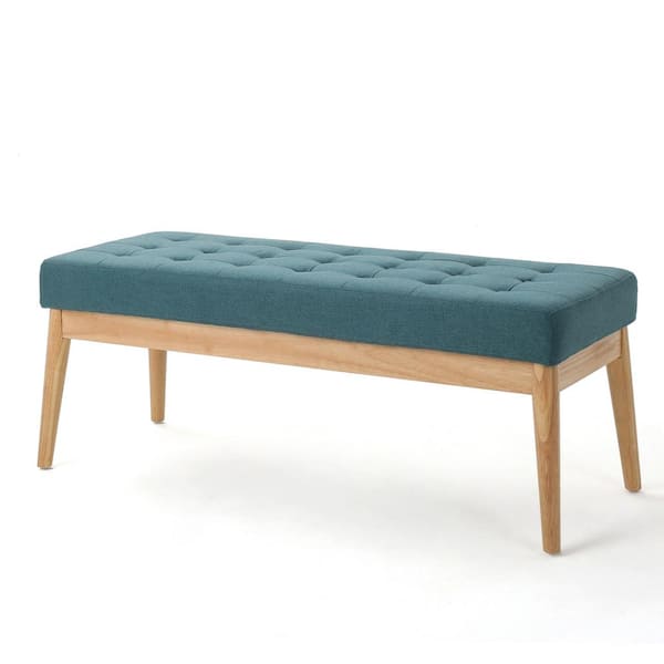 CHRISTOPHER KNIGHT HOME Button-Tufted Teal 43.5 in. Polyester Upholstered Bedroom Bench with Birch Legs