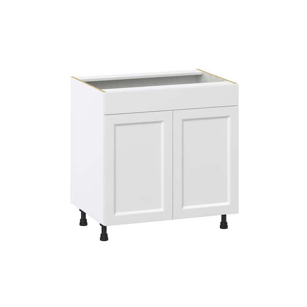 J COLLECTION Laramie 33 in. W x 24 in. D x 34.5 in. H Assembled Sink Base Kitchen Cabinet in Painted Bright White with Falsefront