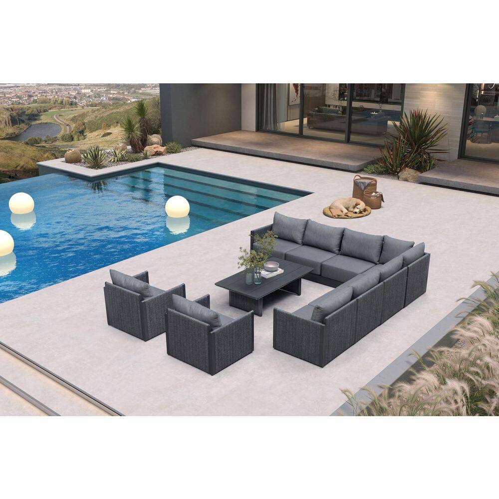 10 Pieces Patio Conversation Sets with Coffee Table All Weather Outdoor Couch Sectional Set with Cushion Gray price history on PriceWatchPro