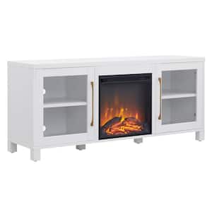 Quincy 58 in. White TV Stand Fits TV's up to 65 in. with Log Fireplace Insert