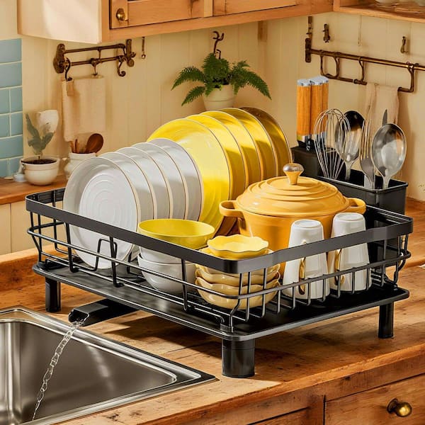 Front View Dish Rack Black Stainless Steel Dish Rack Kitchen Counter Dish Rack with ...