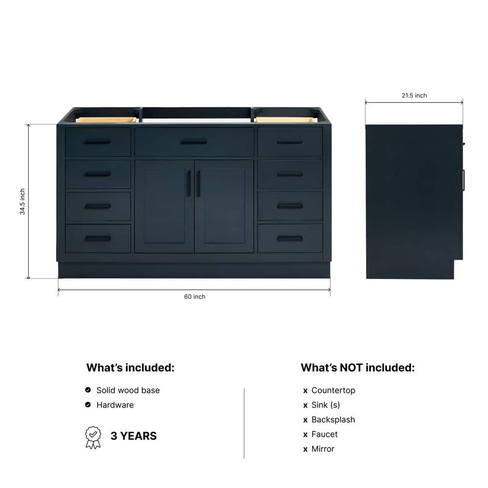 Midnight Blue 60" Freestanding Hardwood Bathroom Vanity
