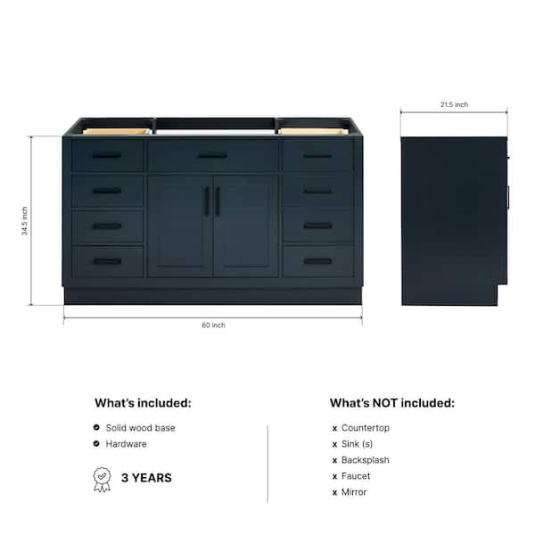 Hepburn 60 in. W x 21.5 in. D x 34.5 in. H Bath Vanity Cabinet without Top in Midnight Blue
