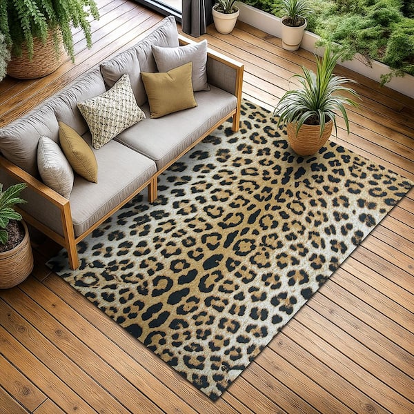 Dolce Amur Leopard New Gold 2 ft. x 4 ft. Low-Profile Indoor/Outdoor Area Rug