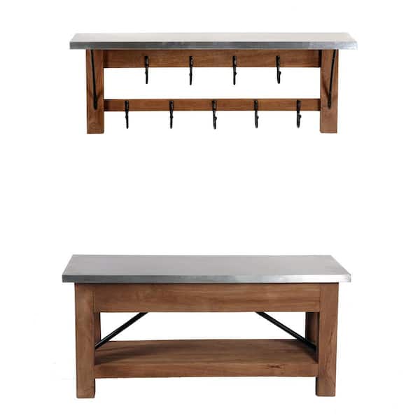 Alaterre Furniture Millwork 40 in. Wood and Zinc Metal Bench with