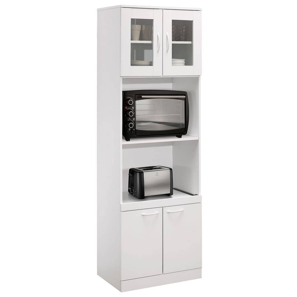Danbury Tall White Laminate Kitchen Storage Cabinet with Glass Doors