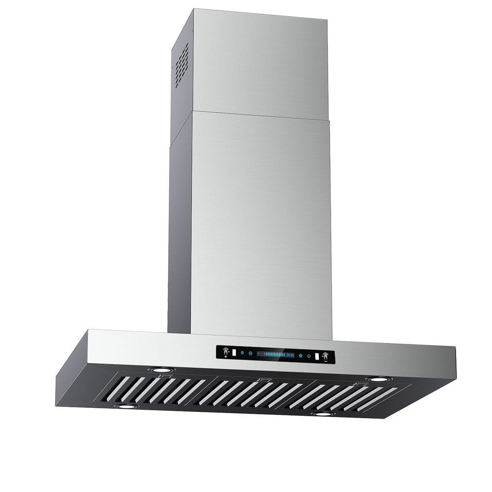 36 in. 900 CFM Ducted Island Range Hood in Stainless Steel with LCD Gesture Control, 4-Speed and LED Lights