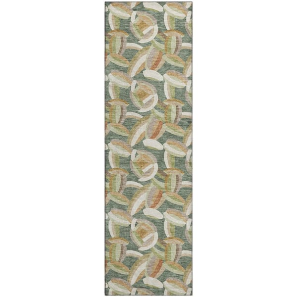 Mayfield Premium Machine Washable Abstract AMF2454 Basil 2 ft. x 7 ft. Runner Rug