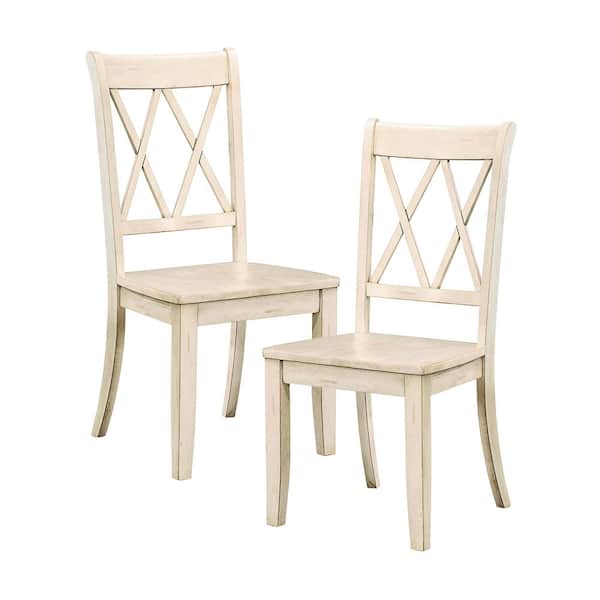 Lazzara Festus White Finish Wood Dining Chair without Cushion, Set of 2