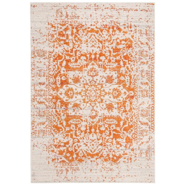 SAFAVIEH Madison Orange/Ivory 11 ft. x 15 ft. Geometric Border Floral Medallion Area Rug