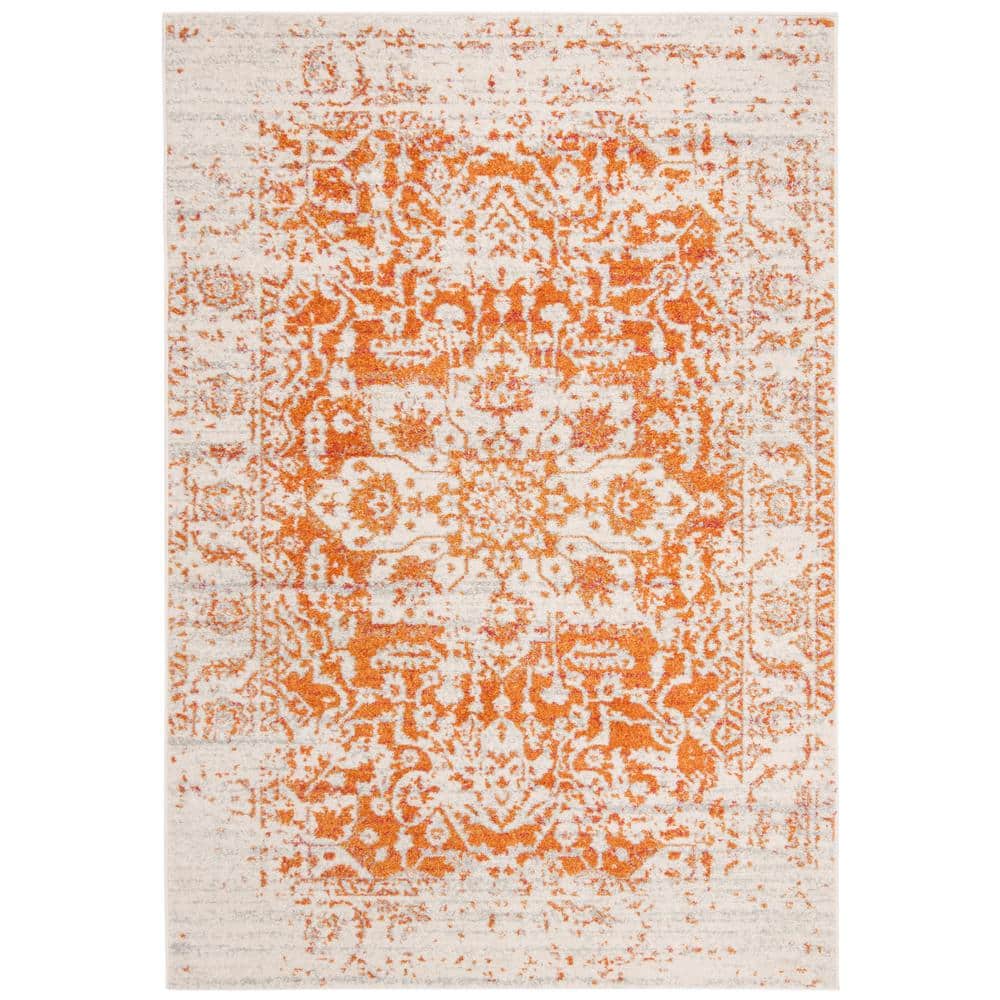 Ivory and Orange Rectangular Synthetic Area Rug