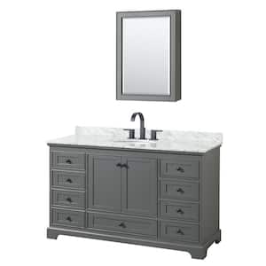 Deborah 60 in. W x 22 in. D x 35 in. H Single Bath Vanity in Dark Gray with White Carrara Marble Top & Med Cab Mirror