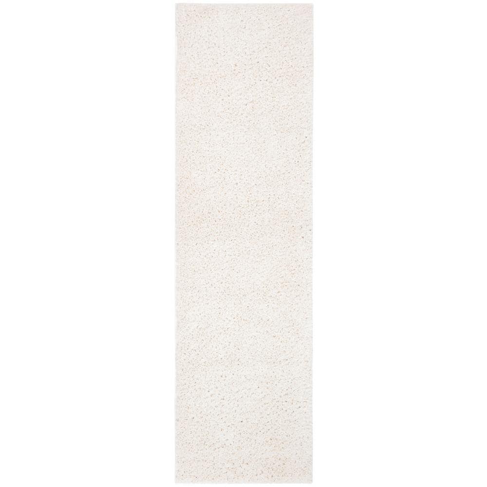 Ivory Hand-Knotted Synthetic Shag Runner Rug, 2'3" x 12'