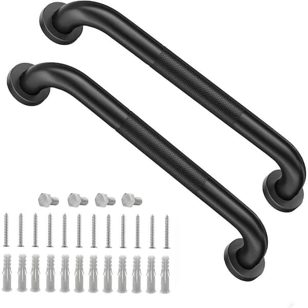 2 Pack 16in. Black Shower Grab Bars, Anti-Slip Knurled Grip Stainless Steel Safety Rail for Senior, Handicap, & Bathroom