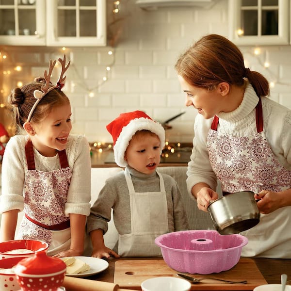 2 Pack Bunte Cake Pan Nonstick-9.5 in. Fluted Tube Cake Pans for baking, 10 Cups Heavy Duty Carbon Steel in Pink