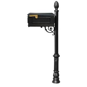 Lewiston Mailbox Collection with Post, Decorative Ornate Base and Pineapple Finial in Black
