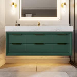 Solidoak 48 in. W x 20.9 in. D x 21.3 in. H Single Sink Bath Vanity in Green with White Cultured Marble Top