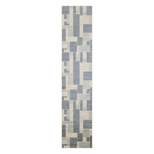 2 ft. x 8 ft. White Geometric Washable Runner Area Rug