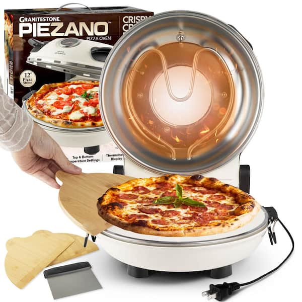 Pie Zano 12 in. Cream Portable Countertop Stone Bake Indoor Grill Electric Oven Pizza Maker
