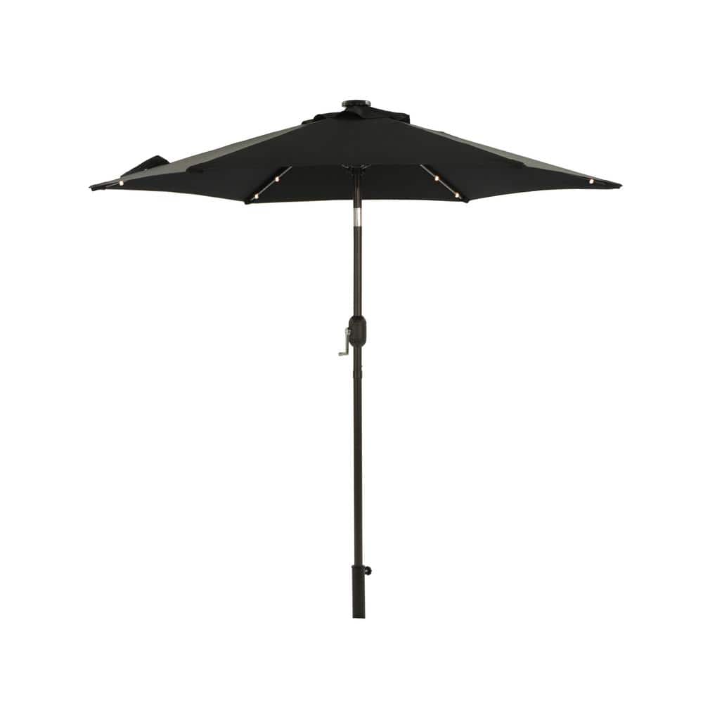 7.5 ft. Steel Market Patio Umbrella in Black with LED Lights