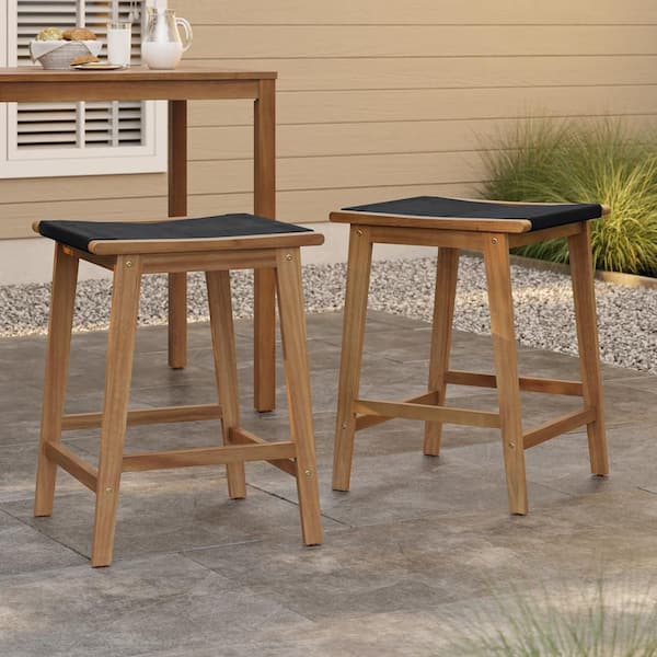 25.59 in. Brown Outdoor Wood Counter-Height Stools (2-Pack)