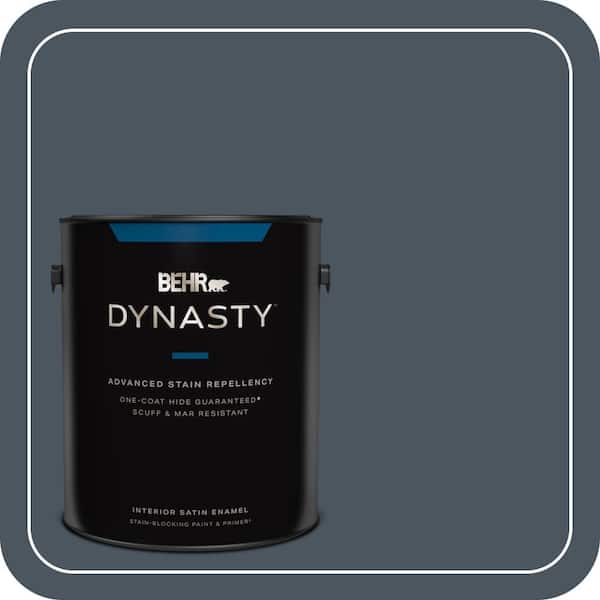 BEHR DYNASTY 1 gal. #N480-7 Midnight Blue One-Coat Hide Satin Enamel Interior Stain-Blocking Paint and Primer