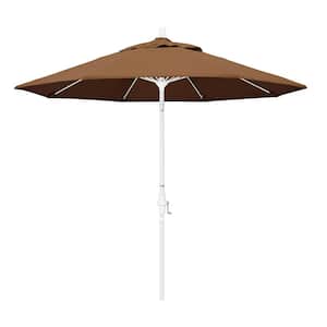 9 ft. Matted White Aluminum Market Patio Umbrella with Fiberglass Ribs Collar Tilt Crank Lift in Teak Sunbrella