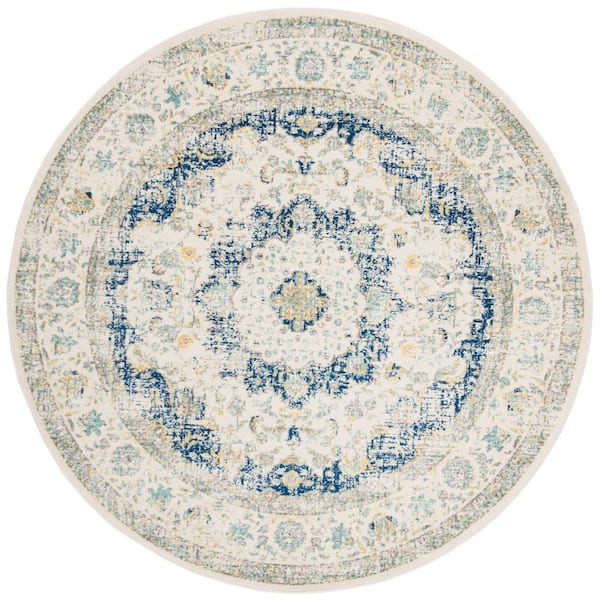 SAFAVIEH Evoke Doormat 3 ft. x 3 ft. Ivory/Blue Round Border Medallion Distressed Area Rug