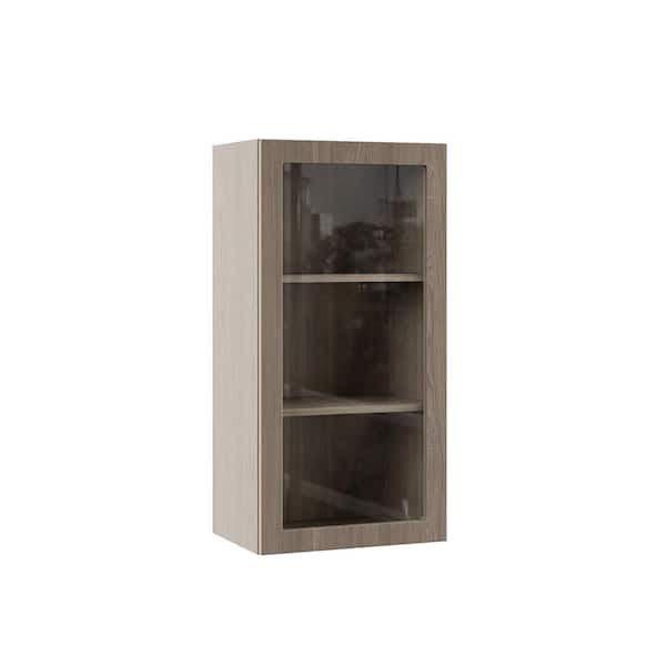 Hampton Bay Designer Series Edgeley Assembled 18x36x12 in. Wall Kitchen Cabinet with Glass Door in Driftwood