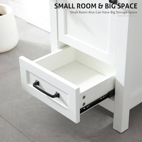 18 in. W. x 18 in. D x 34 in. H Single Sink Bath Vanity in White with White Ceramic Top and Drain Faucet Set