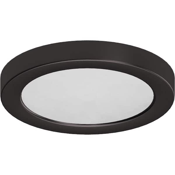 Volume Lighting 8 in. 1-Light Antique Bronze LED Indoor Mini Disc/Circle Ceiling Flush Mount/Wall Mount Sconce with White Circle Lens
