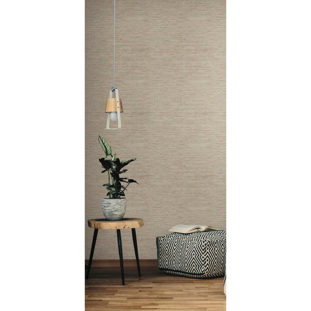 Pink and Taupe Faux Grasscloth Peel and Stick Wallpaper Roll