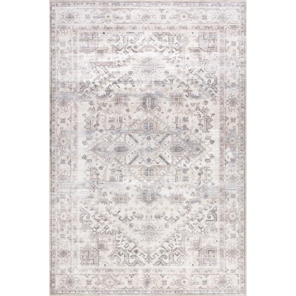 Rylan Medallion Spill Proof Washable Grey 9 ft. x 12 ft. Indoor Area Rug