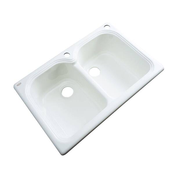 Thermocast Hartford Drop-in Acrylic 33x22x9 in. 2-Hole Double Bowl Kitchen Sink in White