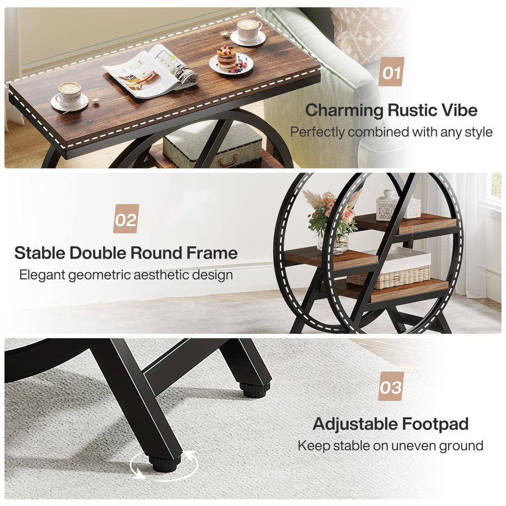 25.59 in. Rustic Brown Rectangle Engineered Wood End Table, 3-Tier Narrow Side Table with Storage, Set of 2 - thumbnail 5