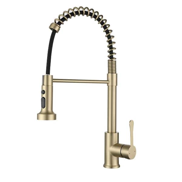 Lukvuzo Single-Handle Pull Down Sprayer High Arc Deck Mount Standard Kitchen Faucet in Brushed Gold