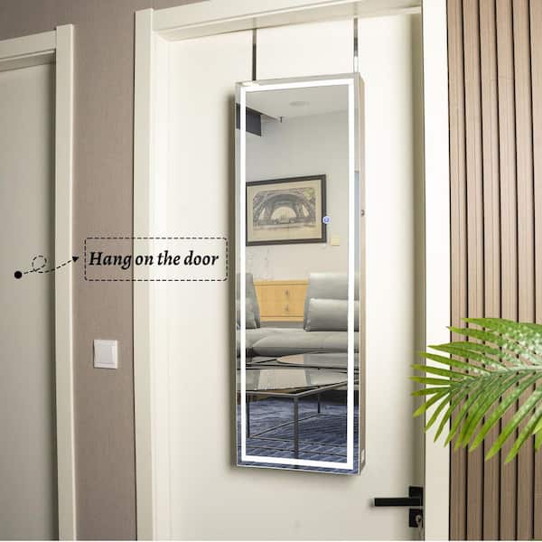 Brown MDF 4 in. W x 14.3 in. L x 43.3 in. H Wall-Mounted Mirror Jewelry Armoire with LED Light